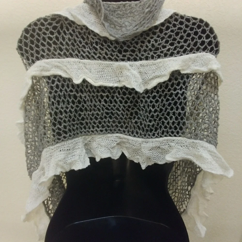 Crocheted Two Tone Ruffled Infinity Scarf - Picture 2 of 3